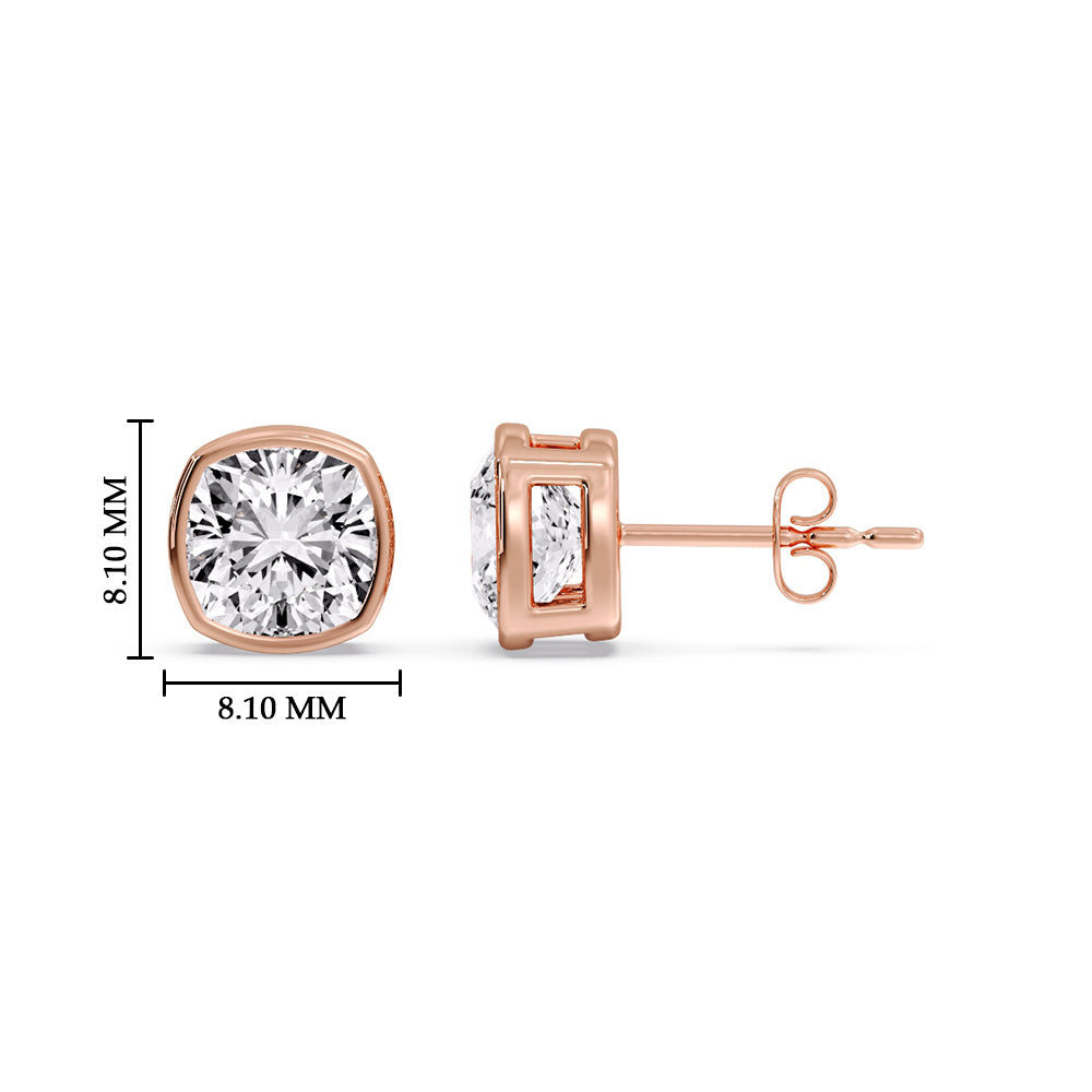 Cushion Diamond Bezel Set Solitaire Certified Stud Earrings