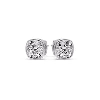Cushion Diamond Bezel Set Solitaire Certified Stud Earrings
