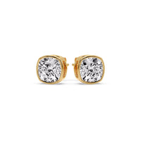 Cushion Diamond Bezel Set Solitaire Certified Stud Earrings