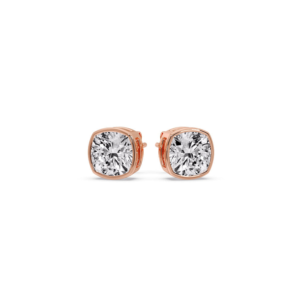 Cushion Diamond Bezel Set Solitaire Certified Stud Earrings