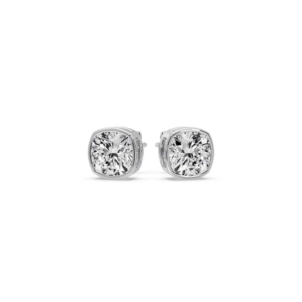 Cushion Diamond Bezel Set Solitaire Certified Stud Earrings