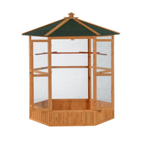 PawHut 69 Wooden Hexagonal Outdoor Aviary Flight Bird Cage With Covered Roof, BrownFor Multiple Packages, Please Pay Att