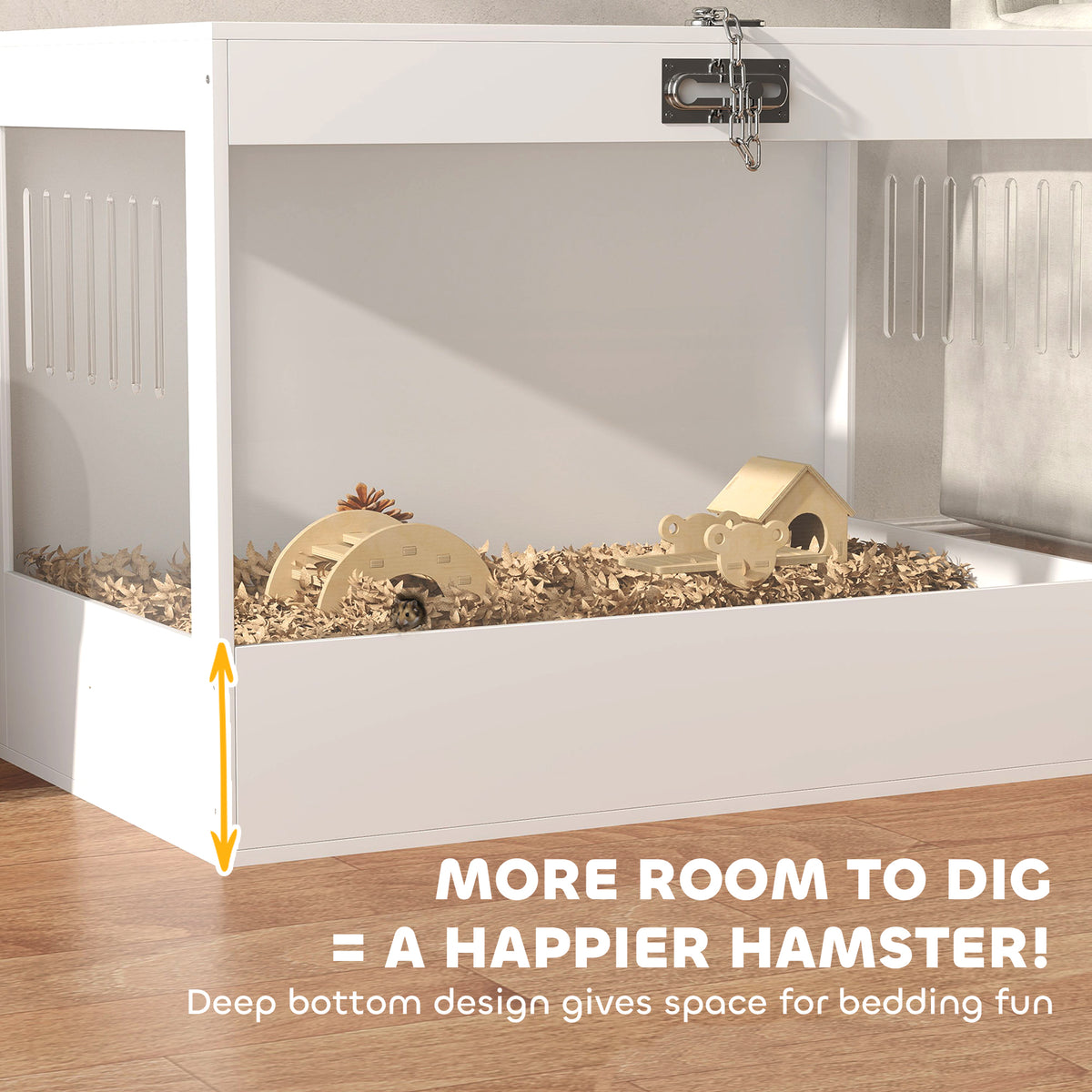Hamster Cage with Openable Top & Lock, Hut, Transparent Acrylic Panels, Accessories, for Dwarf Hamster Gerbil, White