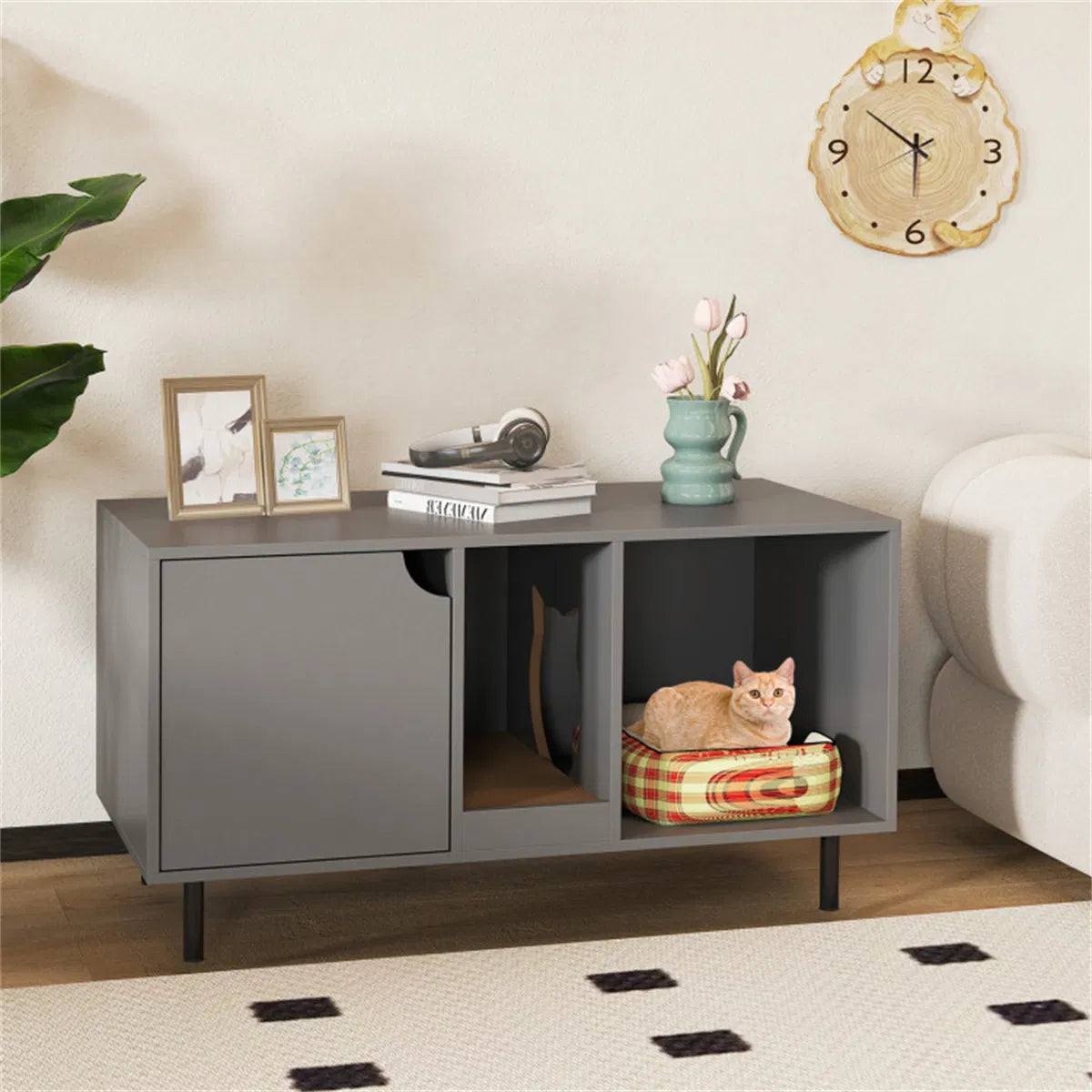 Gray Cat Litter Box Enclosure