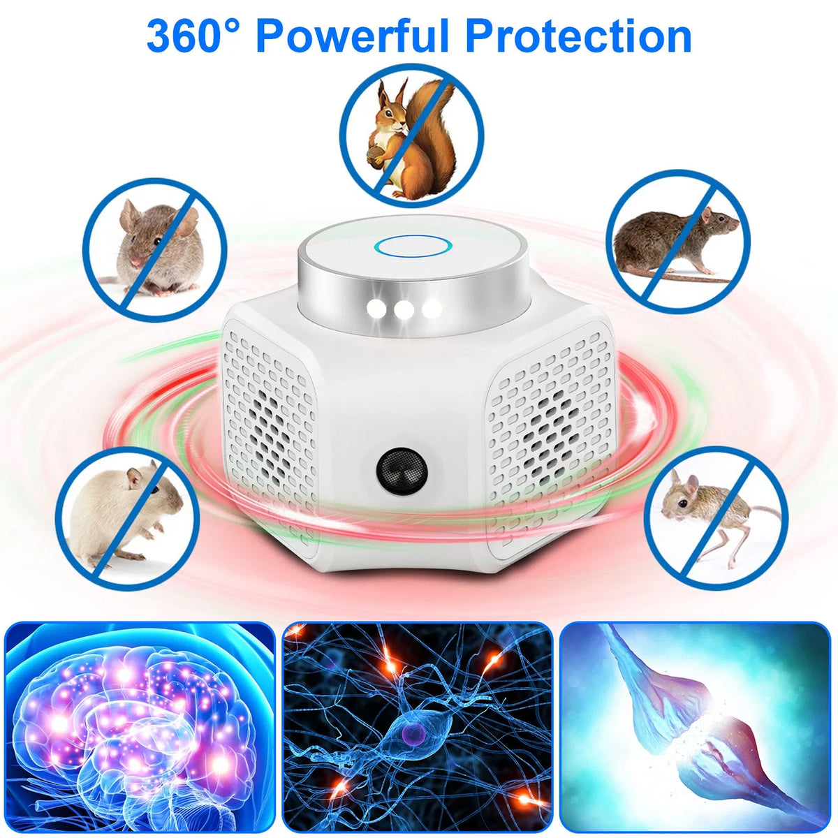 Indoor Ultrasonic Electronic Device, Dual Ultrasonic Speakers with 2235KHz & 25KHz Frequency, 4 Operation Modes, 9LED St