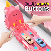 Cute Transforming Truck Toy Expandable Racetrack & Vehicle Storage Set Portable Carrier With Mini Cars Toy For Girls Age