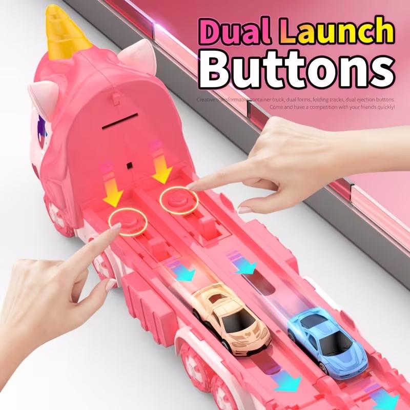 Cute Transforming Truck Toy Expandable Racetrack & Vehicle Storage Set Portable Carrier With Mini Cars Toy For Girls Age