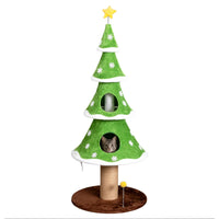 59in Large Tall Christmas Tree Cat Tower with 2 Cat Condos & Scratching Post, Soft Fleece Cat Tree with Teaser Toy & Stu