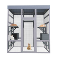 62.6" Wooden Outdoor Catio for Cats, Large Cat Enclosure with Waterproof Roof, 2 Napping House, Platforms & Galvanized W