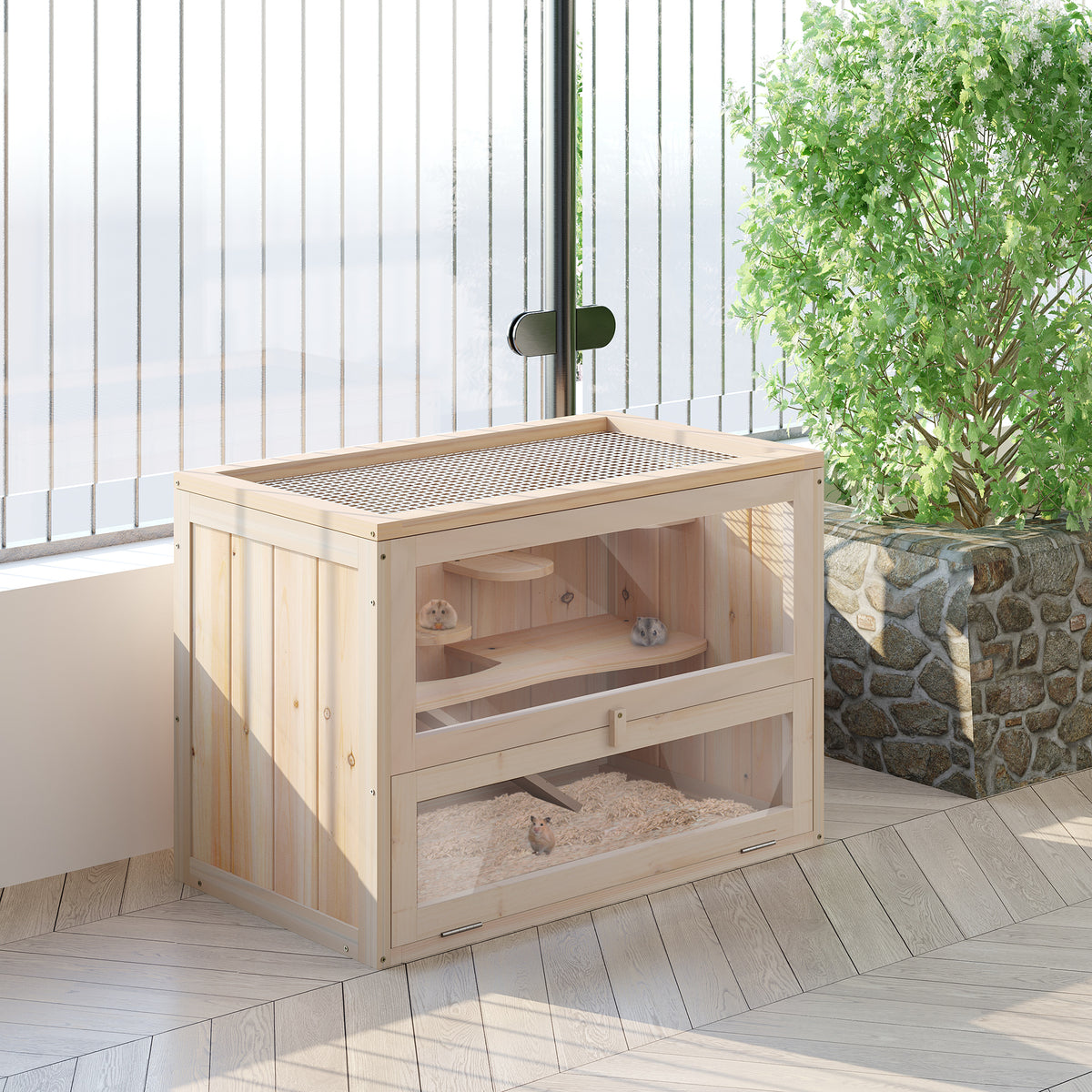 2-Level Hamster Cage Mice and Rat House, Small Animal Habitat for Guinea Pigs, Chinchillas with Openable Top, Front Door