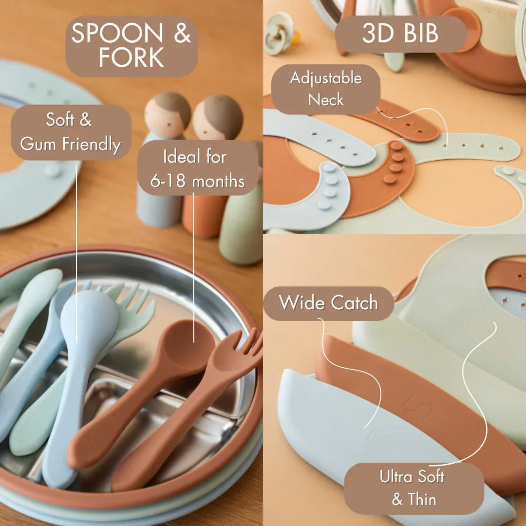 Stainless Steel Baby Feeding Set 6+ Months- Sage Green - BIG FRENCHIES