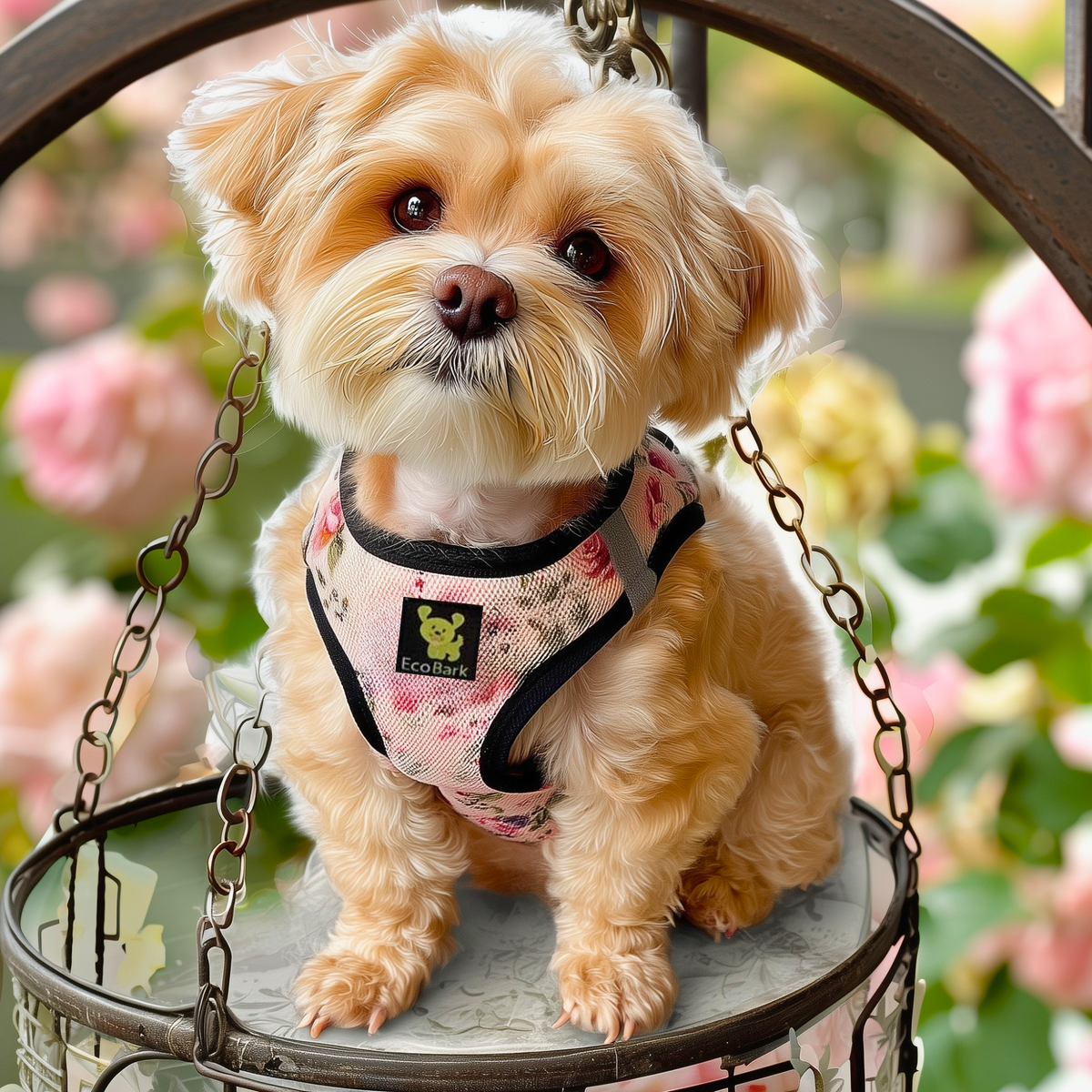 EcoBark French Floral Step In Dog Harness - Reflective Soft Mesh Harness for Teacup, Small Dogs and Puppies - BIG FRENCHIES