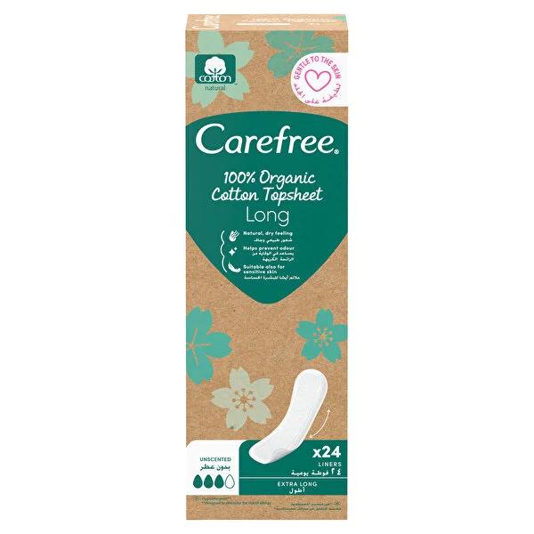 Carefree Organic Cotton Long Panty Liners - 24 Count, Unscented, Hypoallergenic - Comfortable & Sustainable Feminine Hygiene