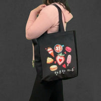 Black Korean Tote Bag – Ice Cream Design with Zipper & Pocket - BIG FRENCHIES