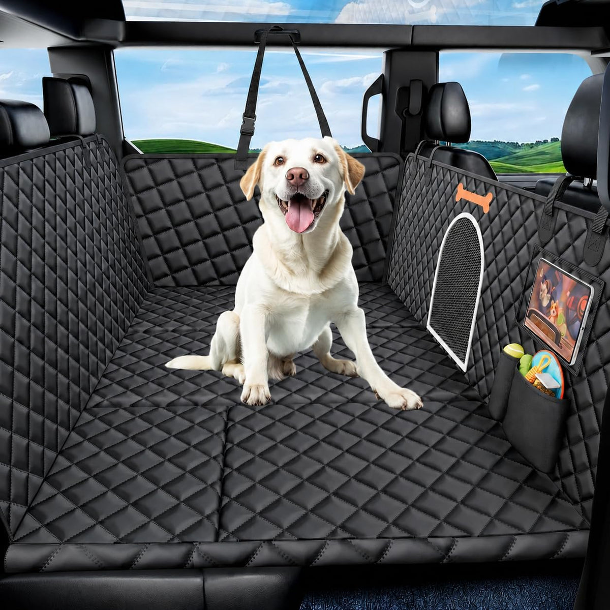 XL Hard-Bottom Dog Car Seat Extender for Trucks & SUVs – Waterproof Rear Seat Hammock for Large Dogs