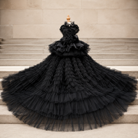 Luxury Black Dog Wedding Dress Detachable Train Gothic Bridal Gown Handmade Couture Pet Wedding Dress Formal Black Princess Gown