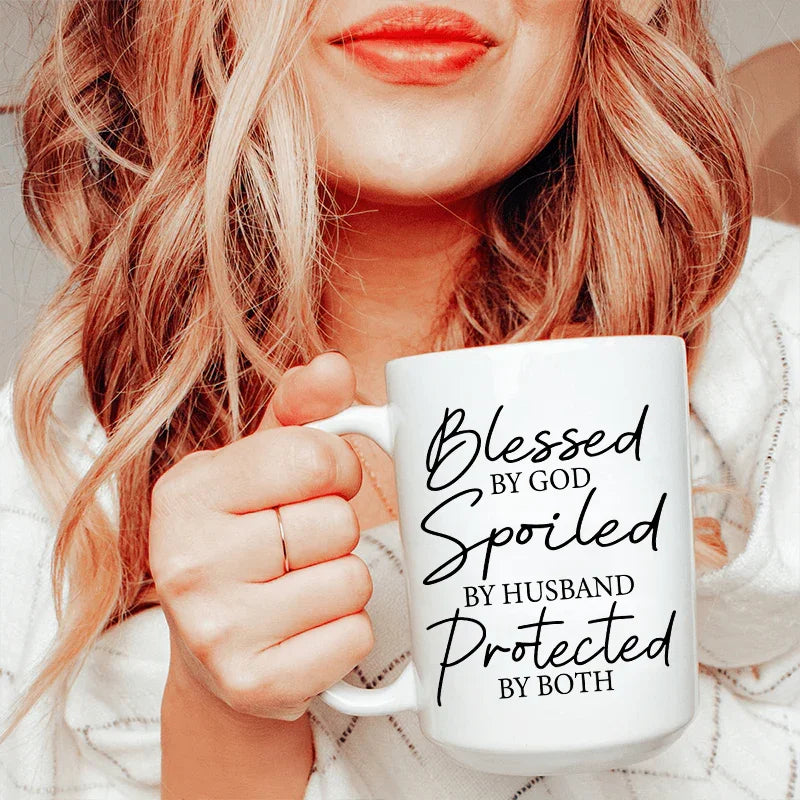 Blessed By God Spoiled By Husband Protected By Both Ceramic Mug 15 oz - BIG FRENCHIES