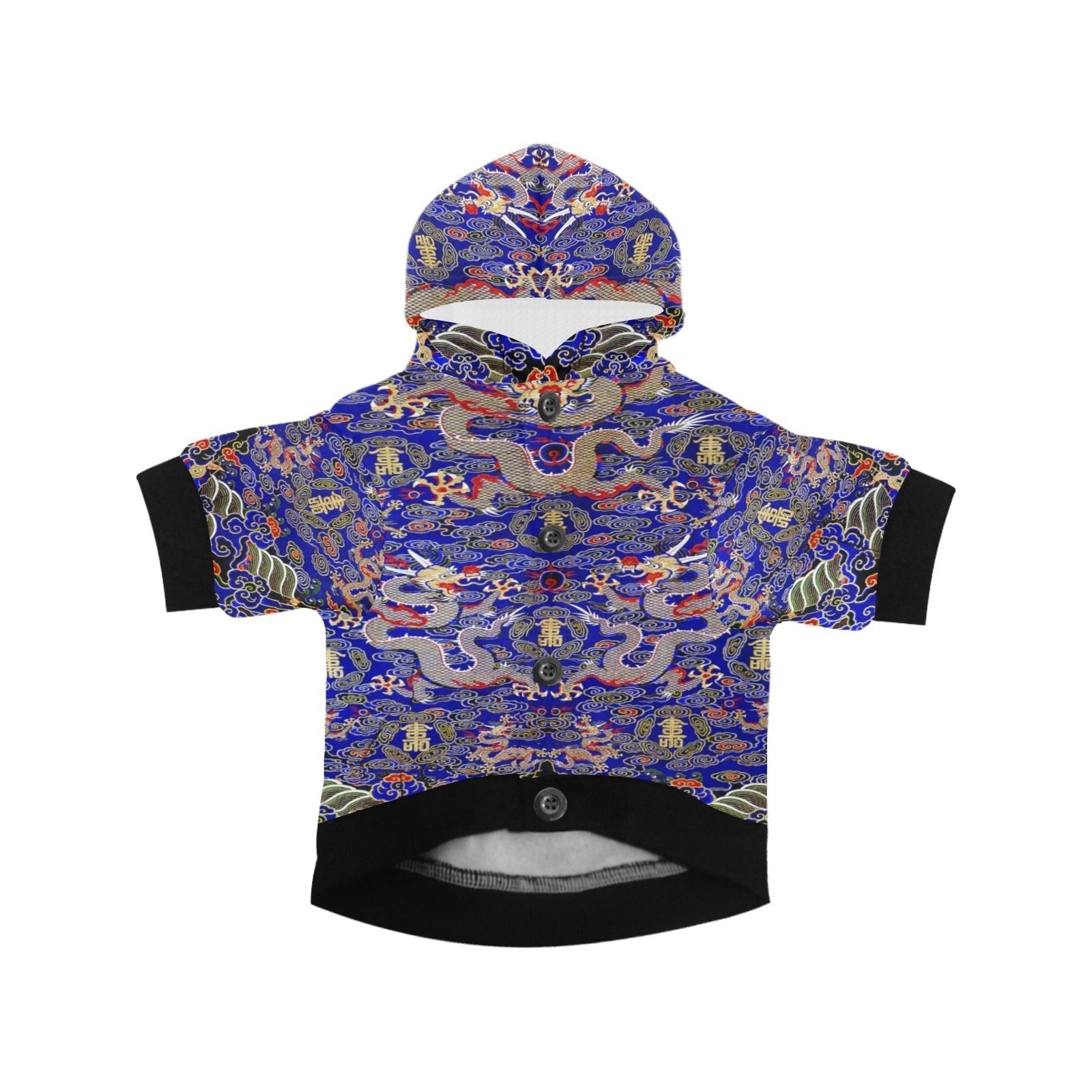 Blue Imperial Dragon Button Hoodie
