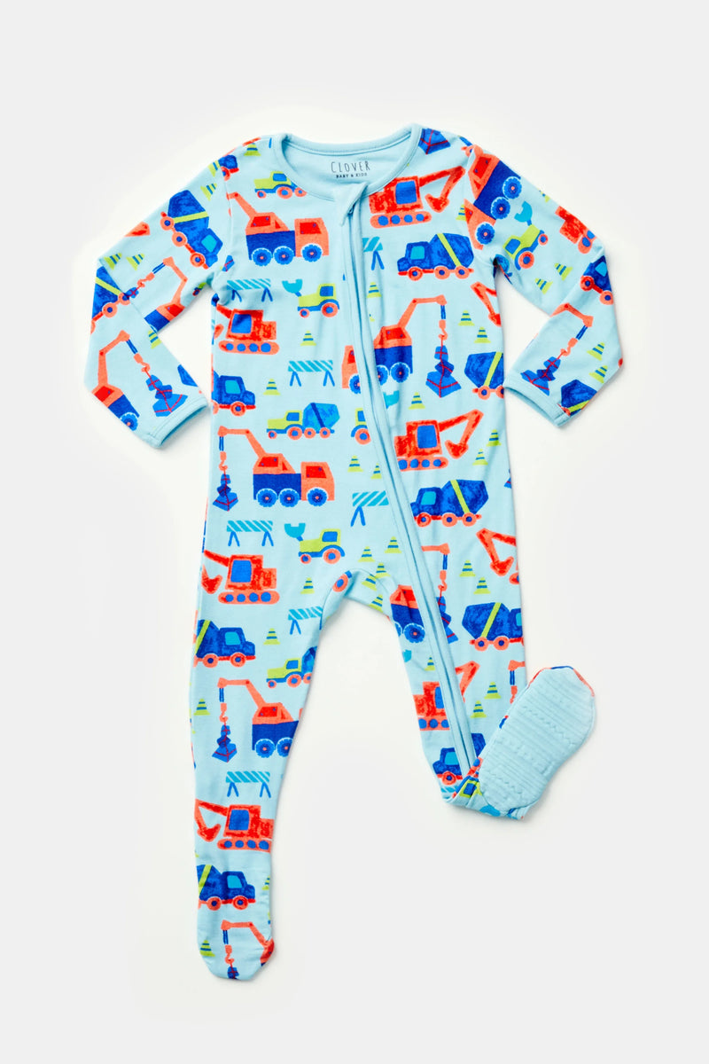 Soft & Stretchy Zipper Footie - Construction Blue - BIG FRENCHIES