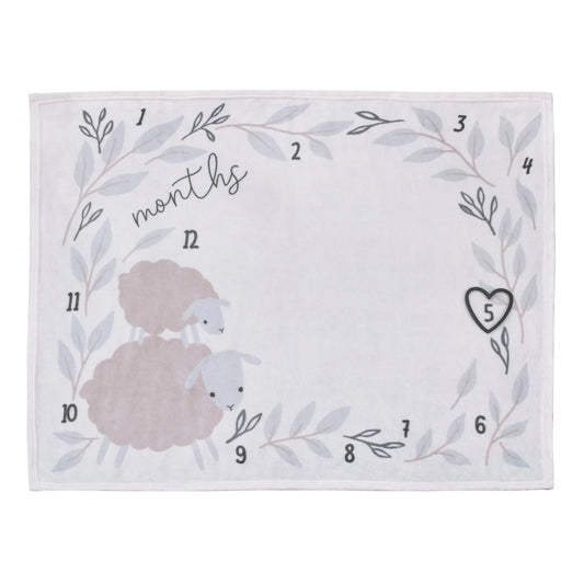 NoJo Together is Better White, Gray, and Taupe Mama and Baby Lamb Milestone Blanket - BIG FRENCHIES