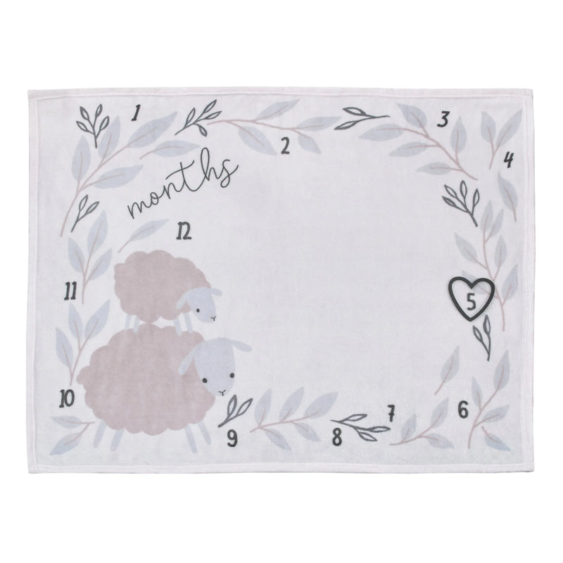 NoJo Together is Better White, Gray, and Taupe Mama and Baby Lamb Milestone Blanket - BIG FRENCHIES