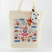 Cream Boba Tote – Canvas Bag with Enamel Pin & Keychain Gift