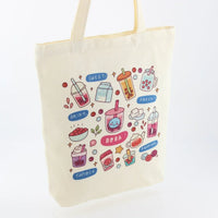 Cream Boba Tote – Canvas Bag with Enamel Pin & Keychain Gift