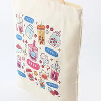 Cream Boba Tote – Canvas Bag with Enamel Pin & Keychain Gift