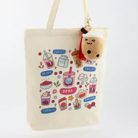 Cream Boba Tote – Canvas Bag with Enamel Pin & Keychain Gift