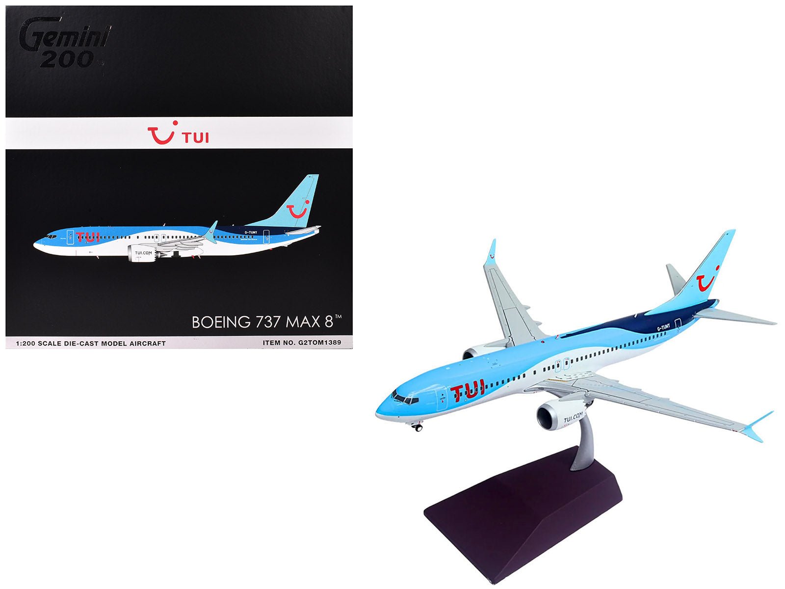 Boeing 737 MAX 8 Commercial Aircraft "TUI Airways" (G-TUMY) Blue and White "Gemini 200" Series 1/200 Diecast Model Airplane by GeminiJets  free shipping USA