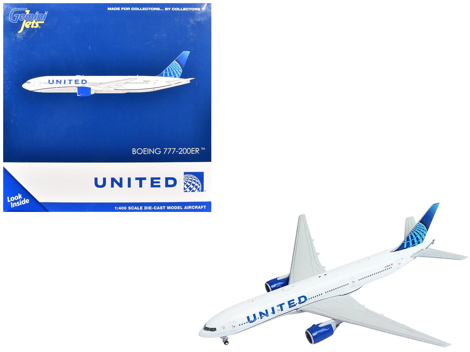 Boeing 777-200ER Commercial Aircraft "United Airlines" (N798UA) White with Blue Tail 1/400 Diecast Model Airplane by GeminiJets  free shipping USA