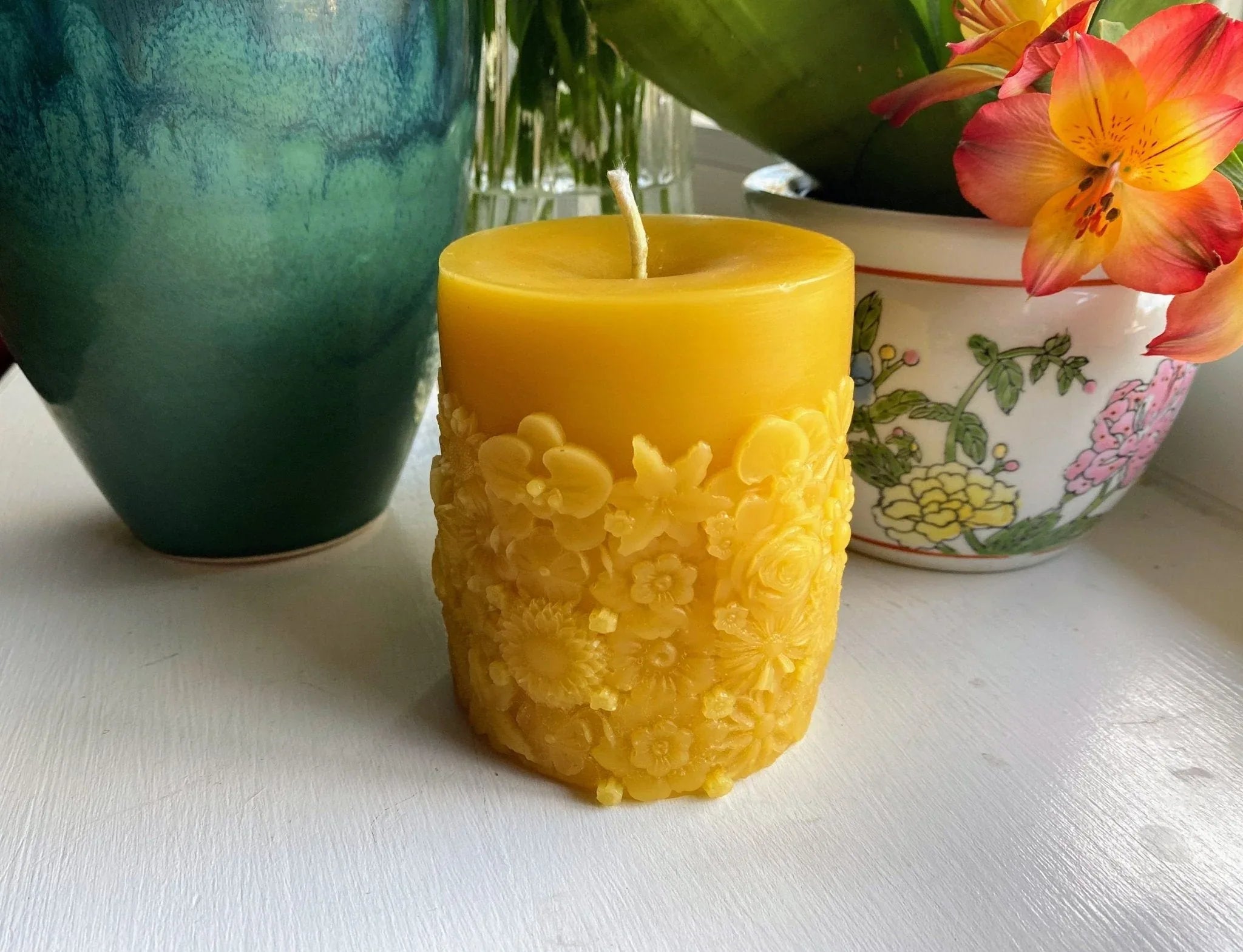Boho Flower Garden Beeswax Pillar Candle - BIG FRENCHIES