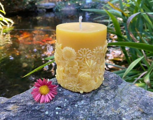 Boho Flower Garden Beeswax Pillar Candle - BIG FRENCHIES