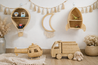Rattan Toy Helicopter – Handcrafted Boho Pretend Play Toy for Kids | Montessori Airplane Nursery Decor