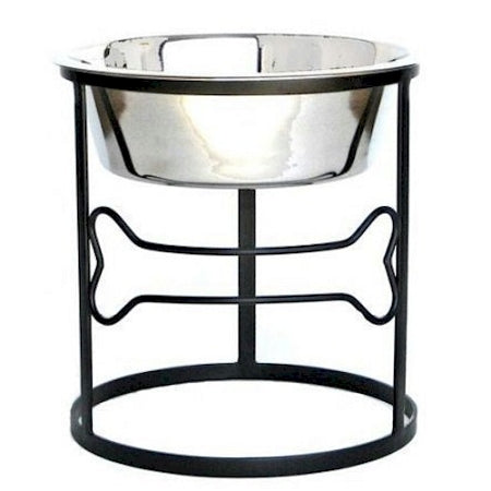 PetsStop Bone Raised Dog Bowl, Medium – 7-Inch Wrought Iron Bone Stand with a 2-Quart Stainless Bowl