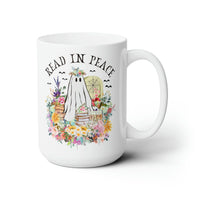 Bookish Floral Ghost Coffee Mug for Halloween: 15 Oz Coffee Cup for Reader - BIG FRENCHIES