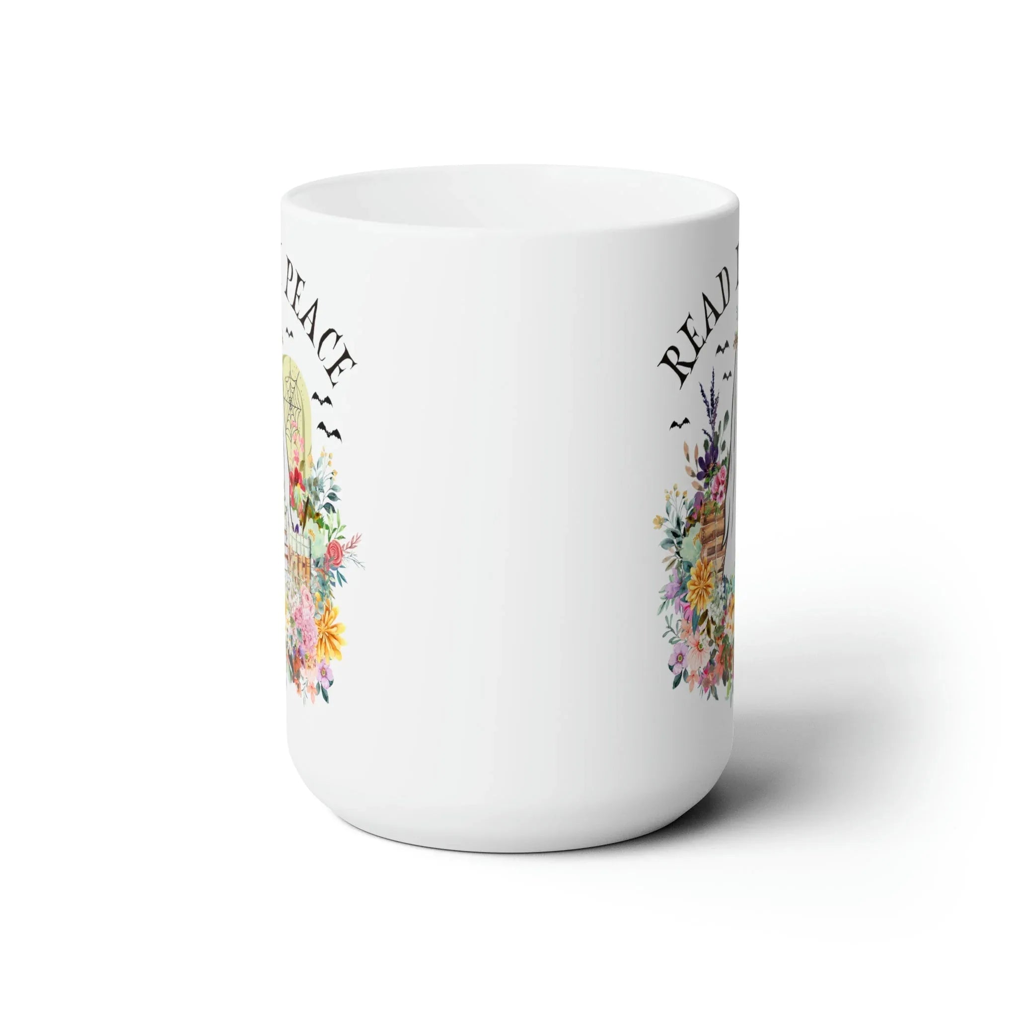 Bookish Floral Ghost Coffee Mug for Halloween: 15 Oz Coffee Cup for Reader - BIG FRENCHIES
