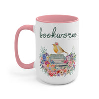 Bookworm Coffee Mug with Bird and Flowers: 15 Oz Coffee Mug - BIG FRENCHIES