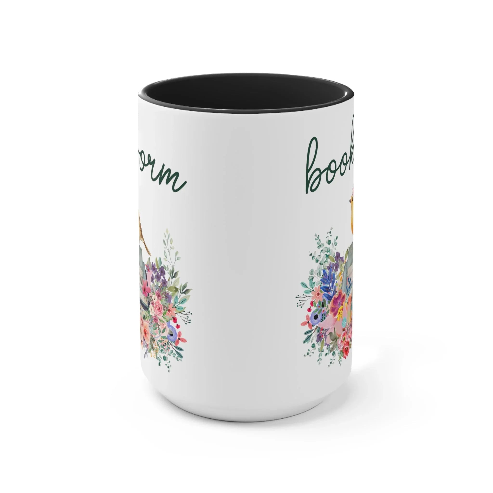 Bookworm Coffee Mug with Bird and Flowers: 15 Oz Coffee Mug - BIG FRENCHIES