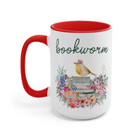 Bookworm Coffee Mug with Bird and Flowers: 15 Oz Coffee Mug - BIG FRENCHIES