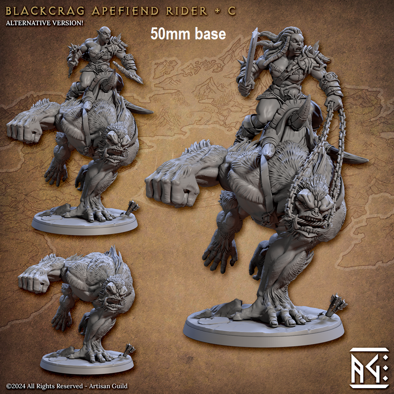 Blackcrag Apefiend Rider (Sculpt C)-3D Printed Miniatures-BIG FRENCHIES-All Systems Go Games