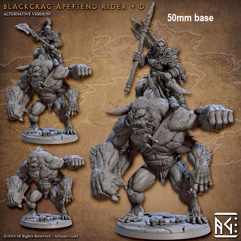 Blackcrag Apefiend Rider (Sculpt D - Apex)-3D Printed Miniatures-BIG FRENCHIES-All Systems Go Games