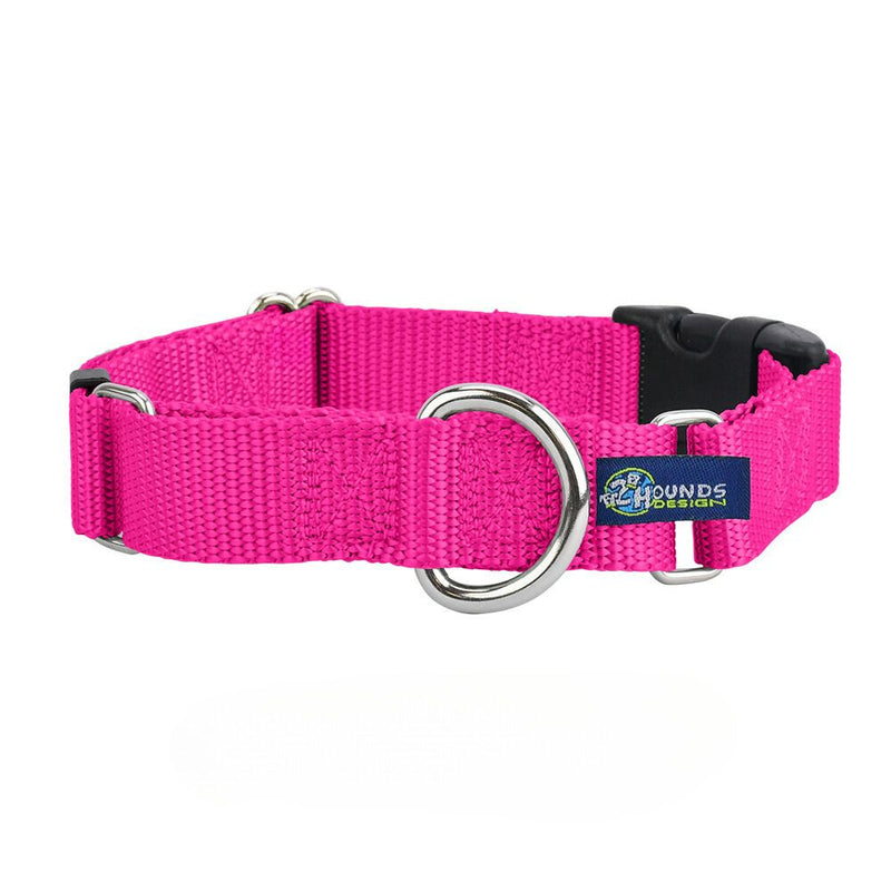 5/8″ and 1″ Hot Pink Nylon Buckle Martingale Dog Collar-Pet Collars & Leashes-BIG FRENCHIES-2 Hounds Design