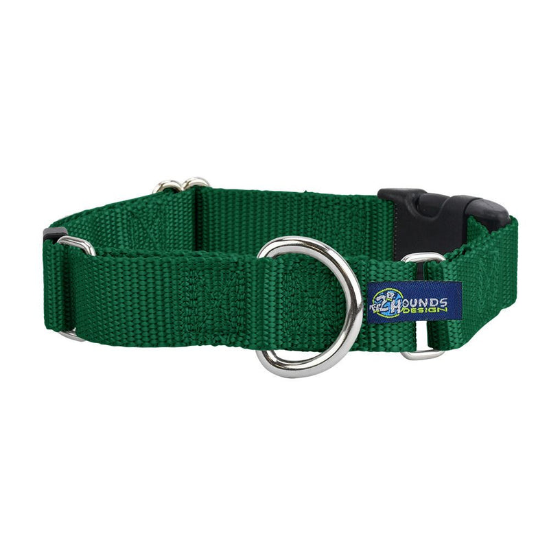 5/8″ and 1″ Kelly Green Nylon Buckle Martingale Dog Collar-Pet Collars & Leashes-BIG FRENCHIES-2 Hounds Design