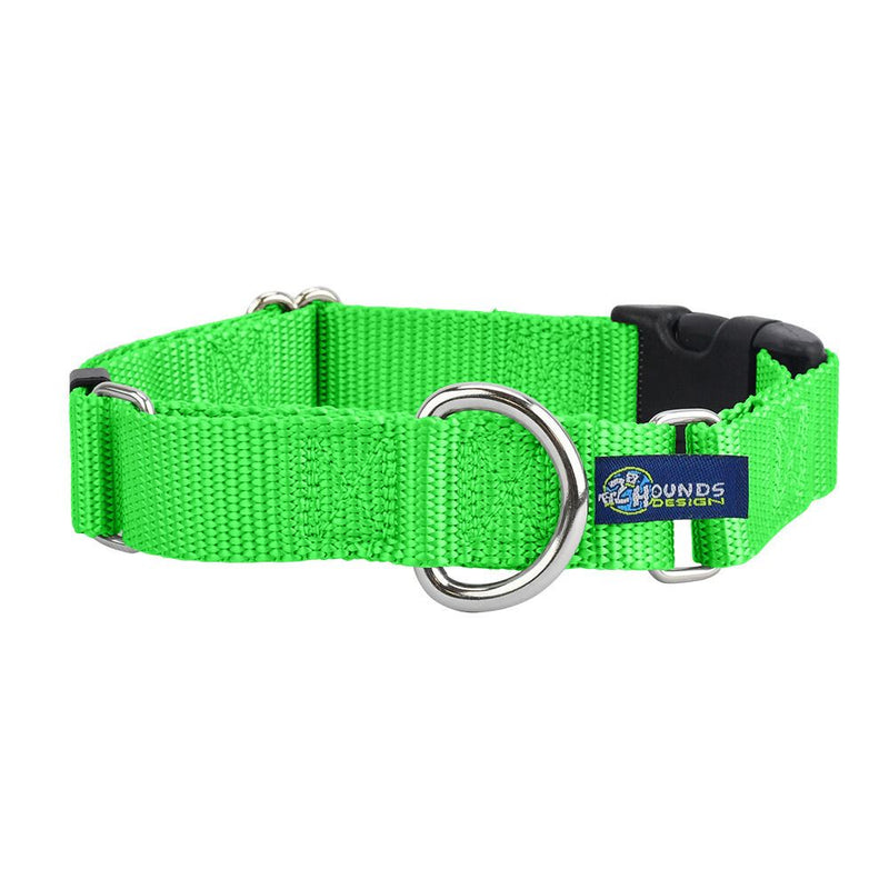 5/8″ and 1″ Neon Green Nylon Buckle Martingale Dog Collar-Pet Collars & Leashes-BIG FRENCHIES-2 Hounds Design