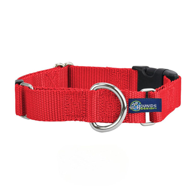 5/8″ and 1″ Red Nylon Buckle Martingale Dog Collar-Pet Collars & Leashes-BIG FRENCHIES-2 Hounds Design