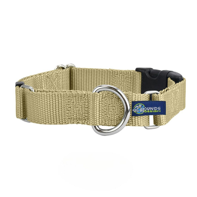 5/8″ and 1″ Tan Nylon Buckle Martingale Dog Collar-Pet Collars & Leashes-BIG FRENCHIES-2 Hounds Design