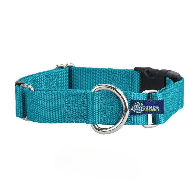 5/8″ and 1″ Teal Nylon Buckle Martingale Dog Collar-Pet Collars & Leashes-BIG FRENCHIES-2 Hounds Design