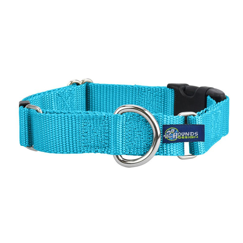 5/8″ and 1″ Turquoise Nylon Buckle Martingale Dog Collar-Pet Collars & Leashes-BIG FRENCHIES-2 Hounds Design