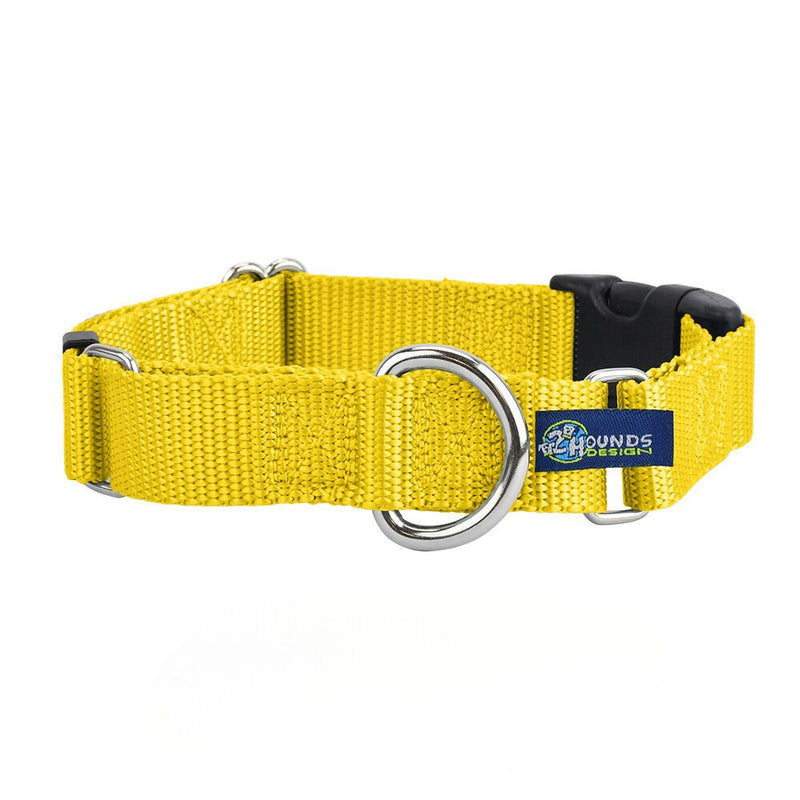 5/8″ and 1″ Yellow Nylon Buckle Martingale Dog Collar-Pet Collars & Leashes-BIG FRENCHIES-2 Hounds Design